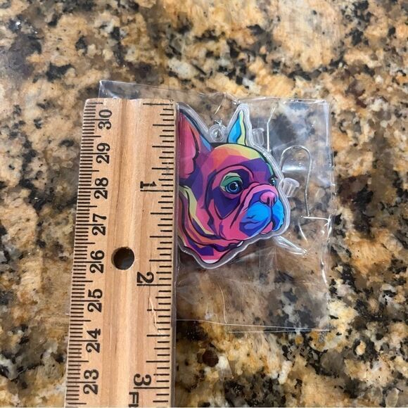 French Bulldog Lightweight Earrings Acrylic 80s/90s Vibrant Pink/Purple Frenchie - Picture 4 of 4